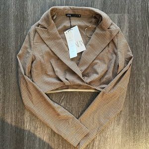NWT Zara Plaid Crop Top Long sleeve